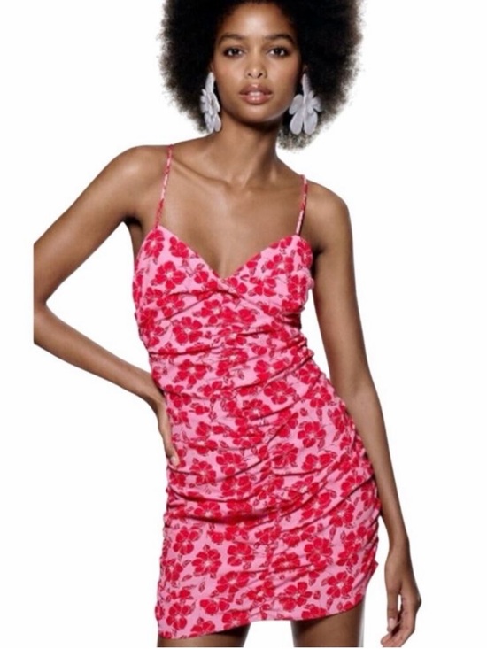 Zara Dresses & Skirts - NWT Pink & Red Floral Spaghetti Strap Mini Dress